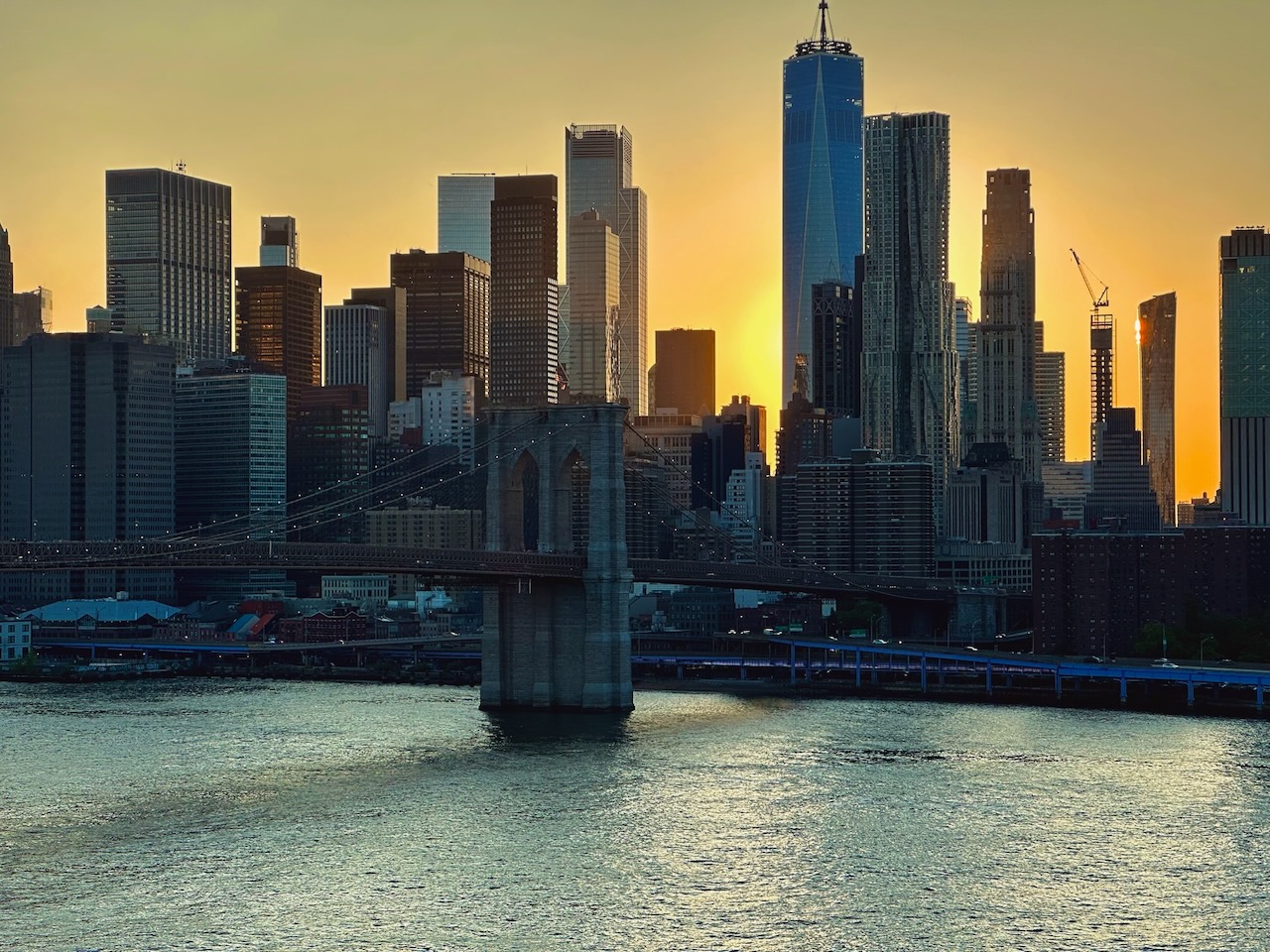 New York City skyline at golden hour
